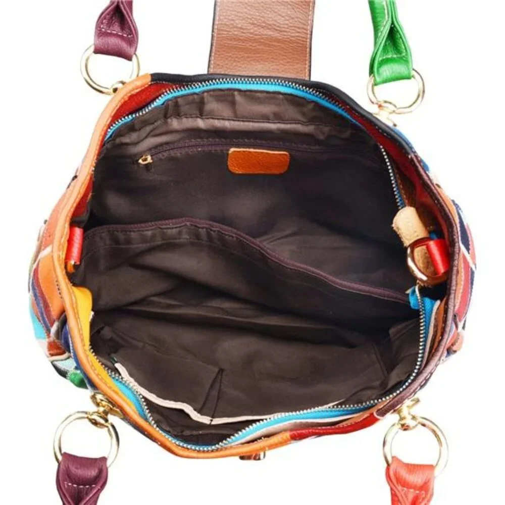 BEAUTIFUL. Bright & Colorful Genuine Leather Patchwork BOHEMIAN Handbag Purse